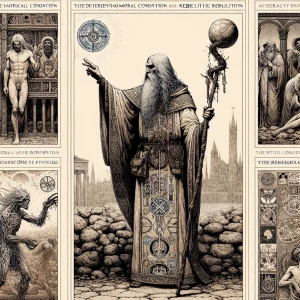 Create a series of illustrations depicting the key themes and ev...