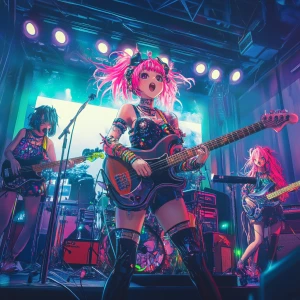 Anime-inspired band performing a cute music cover onstage with v...