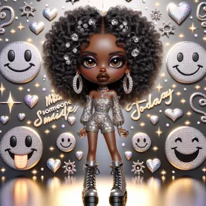 Create an image of a 3D-rendered, airbrushed chibi-style African...