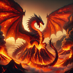 Volcanic magma gushed out and rushed out a huge dragon. The magm...