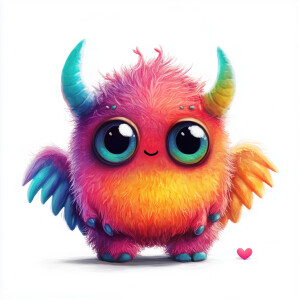 Create an image of an adorable, whimsical monster with heart-sha...