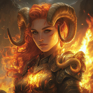 Aries - The Ram-Hybrid Warrior
Portrait of a fierce Aries woman,...