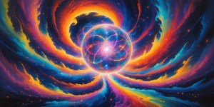In the mesmerizing depths of a vibrant quantum realm, swaths of...