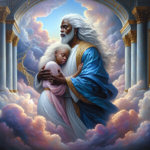 An oil painting depicting a light-skinned African-American Jesus...
