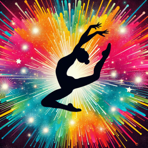 Digital image of a gymnast black silhouette with only 2 arms and...