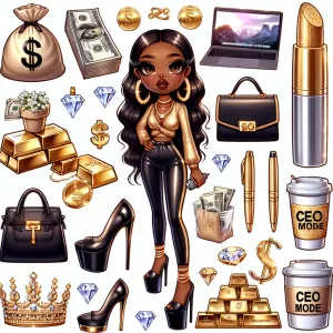 Create a high-resolution sticker sheet with a "Girl Boss" theme...