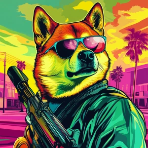 MEME DOGE in GTA art style — — in the style of a Grand Theft Au...