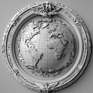 Atlas, grayscale 3d bas relief, round border