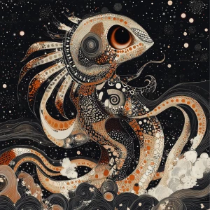 An alien hybrid rendered in the geometric and vibrant style of A...