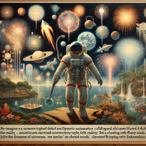 The Dreamer, ensconced in a swirl of luminous seeds, each one bu...