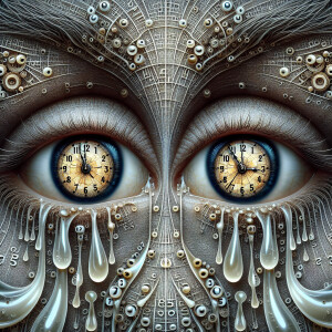 Create an image of a pair of eyes, with clocks inside the pupils...