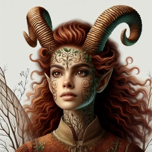 realistic beautiful light fey fairy woman with intense auburn re...