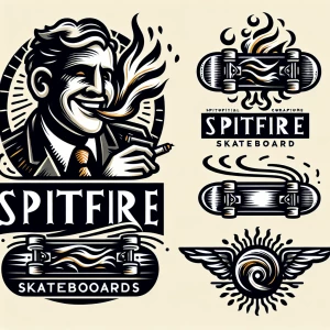Skateboard brand called spitfire like very detailed character of...
