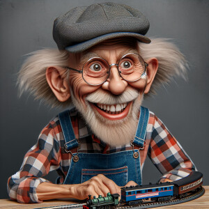 Funny and crazy caricature of a 95 year old American grandpa, ch...