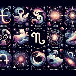 All 12 symbols for the astrological signs, Aquarius, Pisces, Ari...