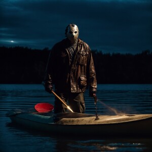 realistic image of Jason Voorhees Vorhees, he is coming out of t...