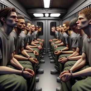 Ultra realistic Caucasian male inmates, ages between 13 to 16. a...