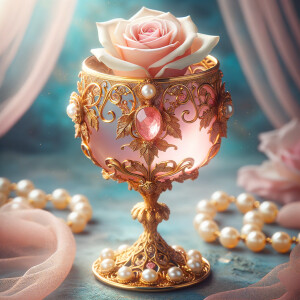 A fantastical and ornate golden goblet cradles a single, delicat...