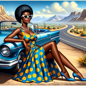Craft an airbrushed depiction of a fashionable African American...