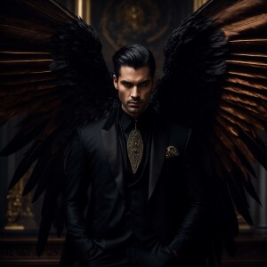 Create an image of Lucifer depicted as an elegant, yet imposing...