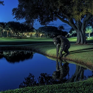 Delray Beach Florida golf course at night. A humanoid looking ha...