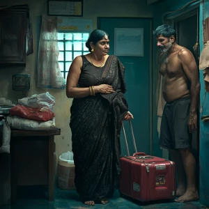 HD digital art depicting a 54-year-old Gujarati mother who works...