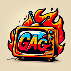 Tube TV with the word “GAG” on the screen on fire cartoon logo