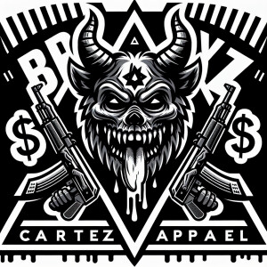 Create a logo within a triangular frame featuring a stylized dem...