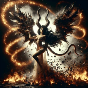 A seductive succubus with enormous wings resembling Azazel's hor...