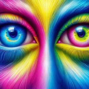 Blue pink, green yellow eyes