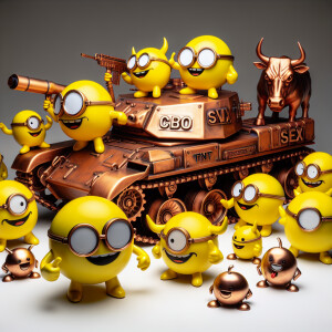 Cartoon yellow minions in round glasses from Despicable Me aroun...
