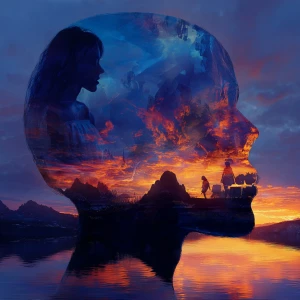A highly detailed, photorealistic, double exposure image featuri...