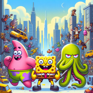 Gta inspired poster with spongebob, Patrick and Squidward