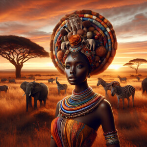 Envision a magnificent African savannah at the golden hour of su...