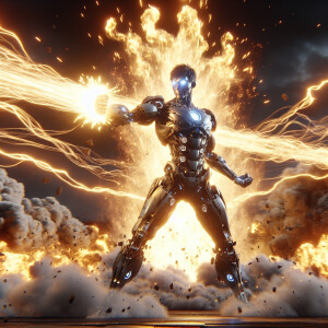 Genos, in his sleek metallic frame, channels his incineration bl...