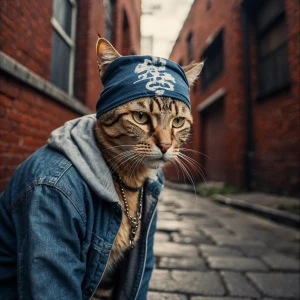 Cat in the inner city dressed as a thug with a do-rag