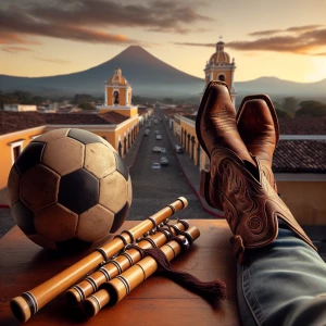 make a picture of antigua, guatamala. there is a small wooden ta...