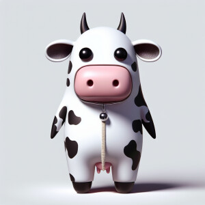 Visualize a unique cow with a big head, thick horns, and small l...