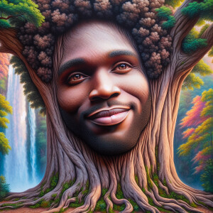 A hyper-realistic 3-D oil painting depicting a tree integrated w...