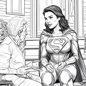 Create a coloring page of xl woman in a wonder woman like costum...