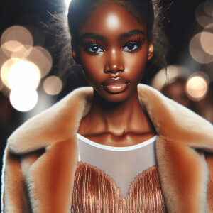 brown in complexion model, red bob  caramel chinchilla coat - wh...