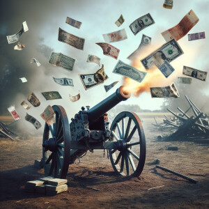 A cannonball shooting money