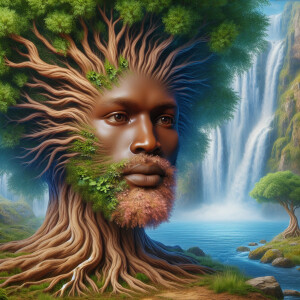 Create a hyper-realistic 3-D oil painting of a tree integrated w...