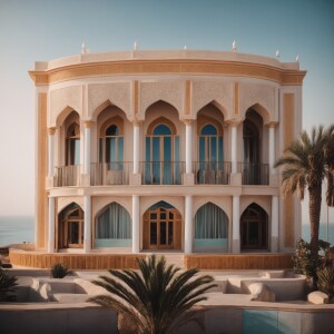 Design a luxurious classic facade for a four-story hotel in Chab...