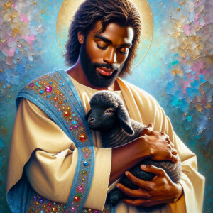 Oil painting of an African-American man resembling Jesus Christ,...