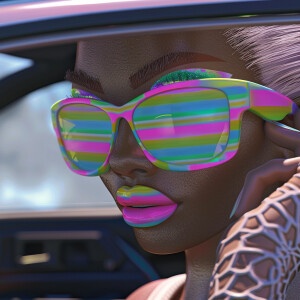 3D image of a LIGHT SKIN African American woman sitting in her c...