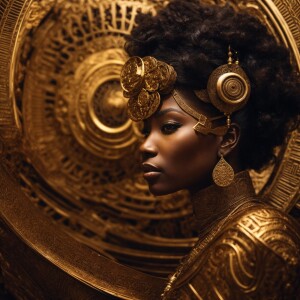 Made of gold and carved from ebony wood, this hypnotic ritual Af...