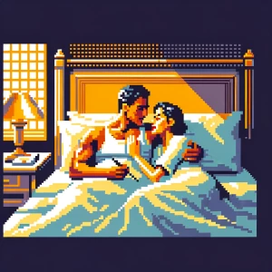 a muscular man with tan skin and black hair lying in bed with an...