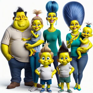 Design an 8K UHD group portrait of the Simpson family transforme...