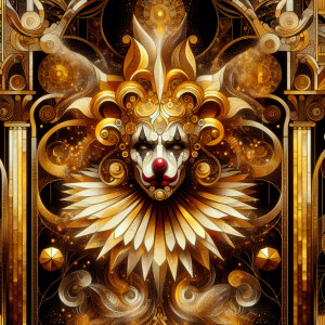 matrix, pointillism, klimt, art nouveau, clown  made out of pure...